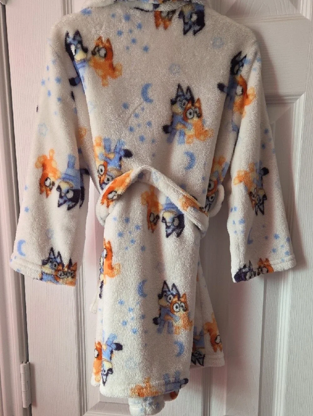 Plush Kids Bathrobe with Blue and Orange Puppy Print